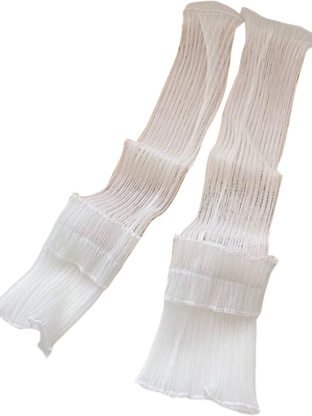Sheer Mesh Ruched Arm Sleeves with Ruffle Hem - Perfect for Summer Vacations